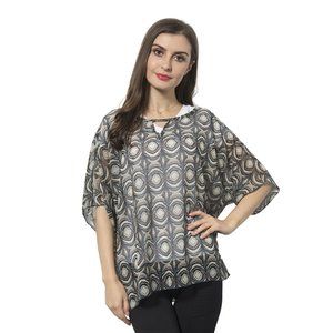 Dark Green Sheer Geometric Kaleidoscope Blouse